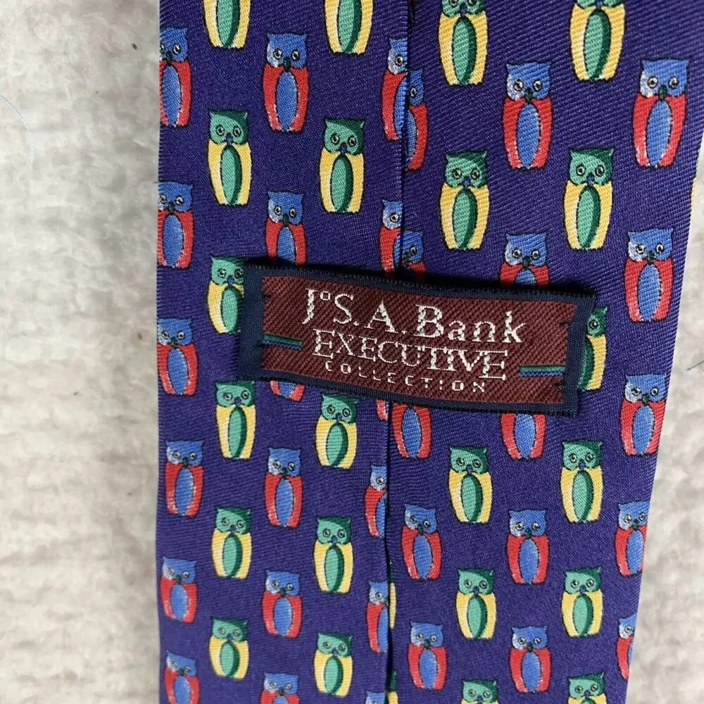 Jos A Bank Executive Collection Neck Tie Men Purple Silk Owl Print Business 9588